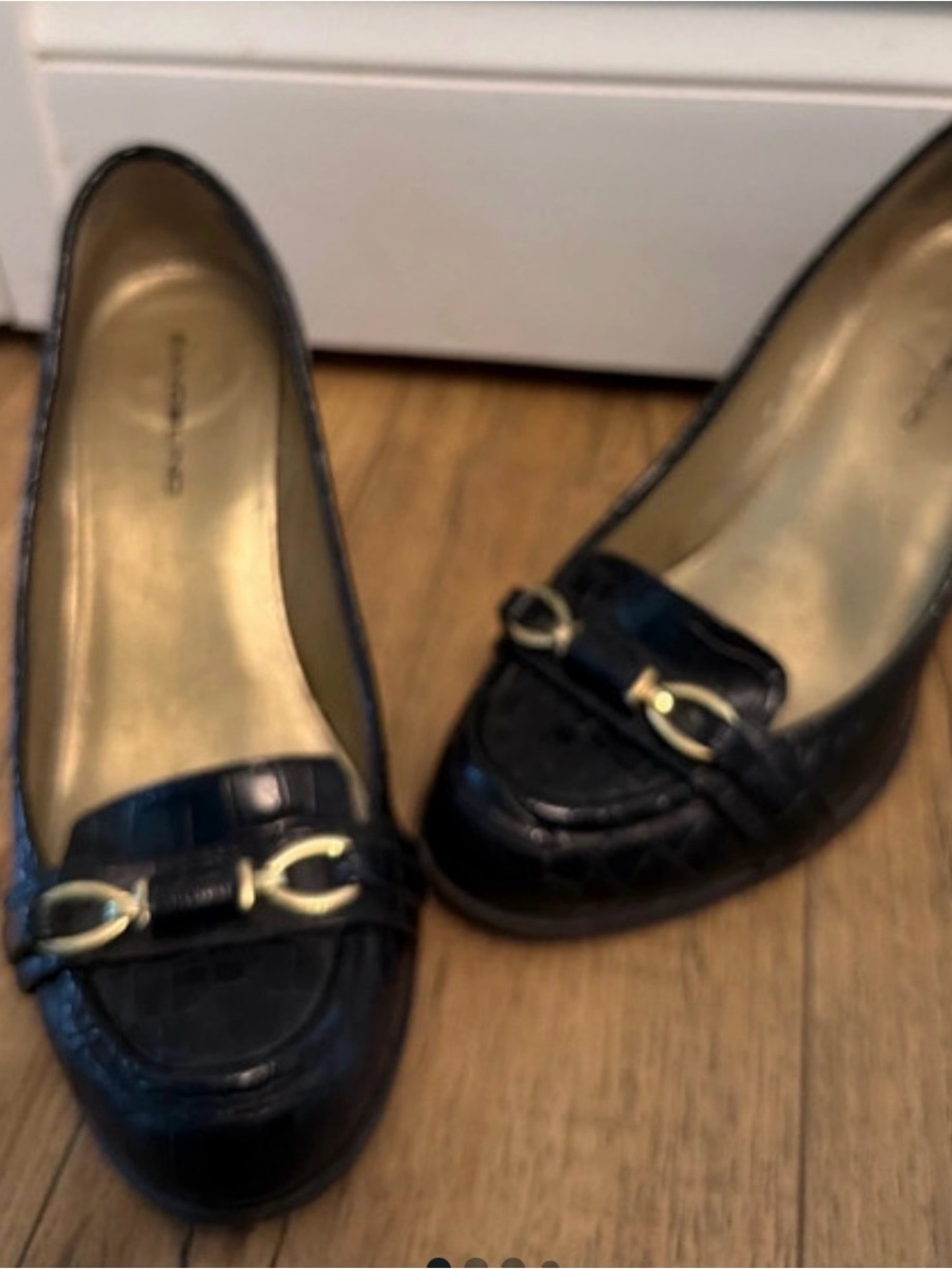 Bandolino Black Croc Embossed Horsebit Loafer Pumps Size 6